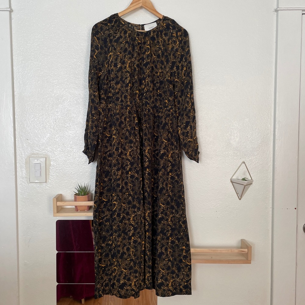 JUST Mie Maxi Dress Leopard Snake AOP Yellow Black Animal Print Small NWT